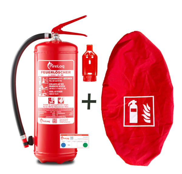 FireLoq® 6L Schaumlöscher 27A | 183B mit roter Schutzhaube mit Prüfnachweis