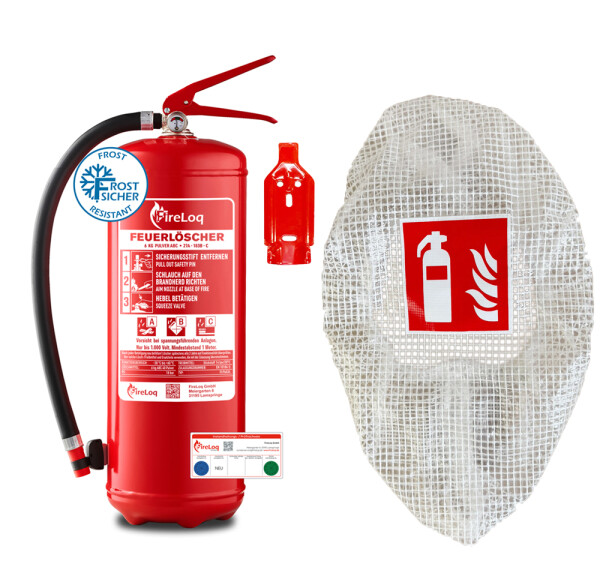 FireLoq® 6kg Pulver Feuerlöscher mit Gitterschutzhaube mit Prüfnachweis