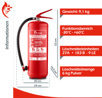 FireLoq® 6kg Pulver Feuerlöscher mit roter...