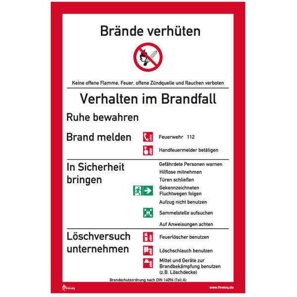 Brandschutzordnung (Teil A) Verhalten im Brandfall Folie selbstklebend