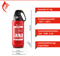 2x 2kg Pulver Feuerlöscher für Brandklasse ABC...